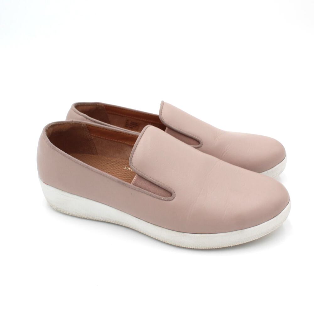 FitFlop Superskate Loafer Womens 8 Taupe Leather Comfort Slip On Shoe Summer